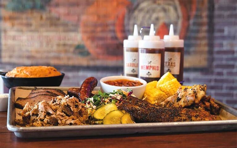 barbecue platter with sauces at house of blues restaurant bar at disney springs orlando