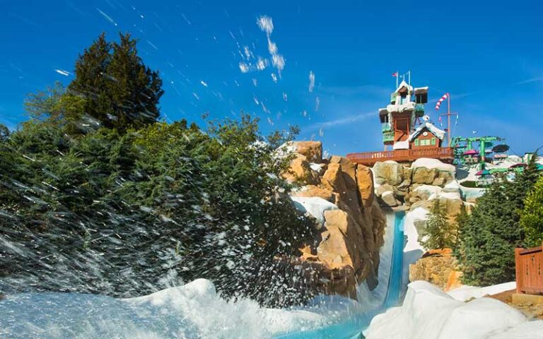 bottom of slide with tower on summit plummet at blizzard beach water park walt disney world resort orlando