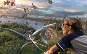 boy with eyewear flying through landscape on avatar flight of passage at animal kingdom walt disney world resort