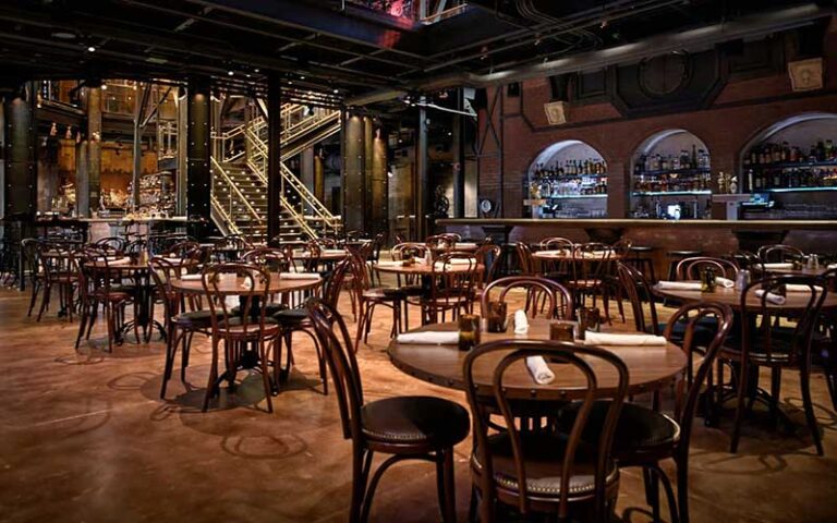 dining area with industrial elements at the edison at disney springs orlando