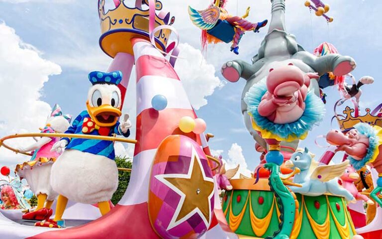 donald duck character on float at festival of fantasy parade at magic kingdom walt disney world resort orlando