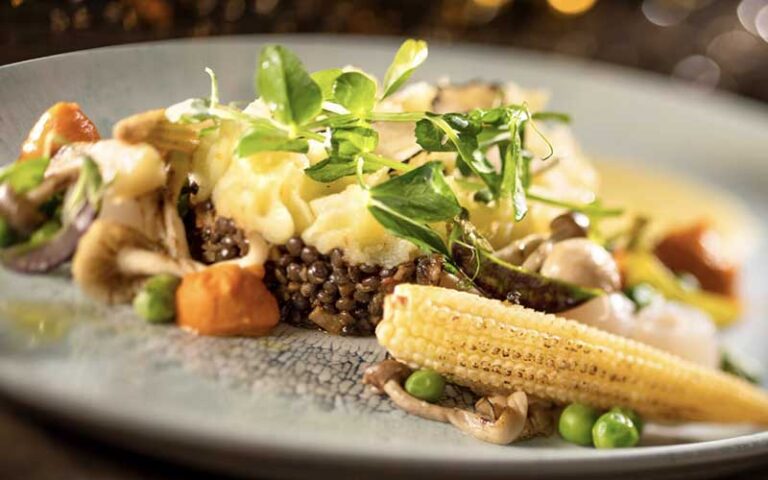 entree with baby corn at the brown derby at hollywood studios walt disney world resort orlando