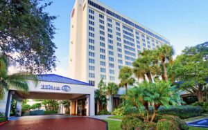 exterior of high rise hotel and entrance at hilton st petersburg bayfront