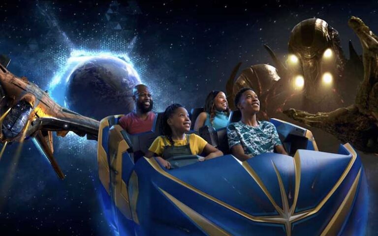 family on coaster ship space at guardians of the galaxy cosmic rewind at epcot walt disney world resort orlando