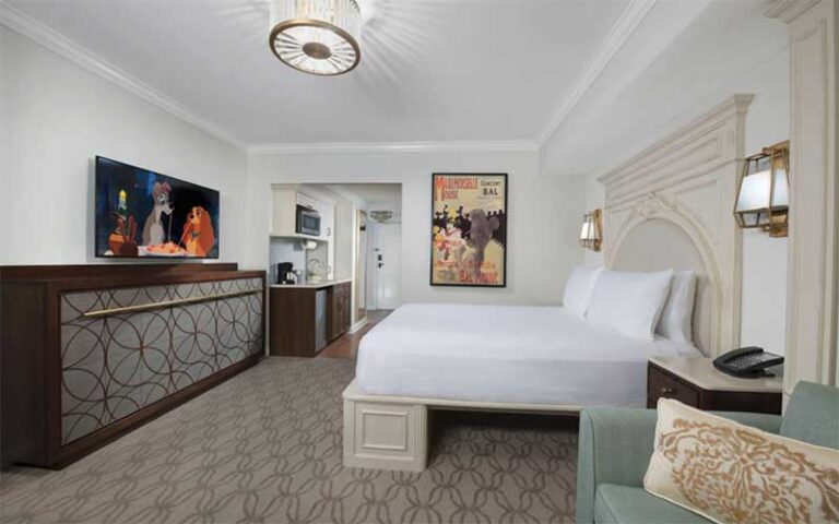 king size bed suite with lady and the tramp theme at disneys riviera resort walt disney world orlando