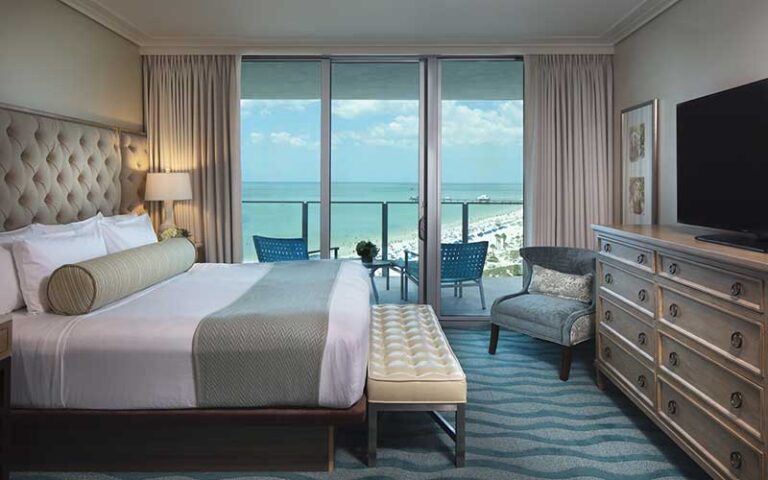 king size suite with ocean view balcony at opal sands resort clearwater beach