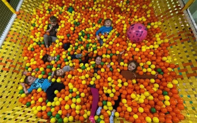 large mesh ball pit with several kids at ready set play st augustine