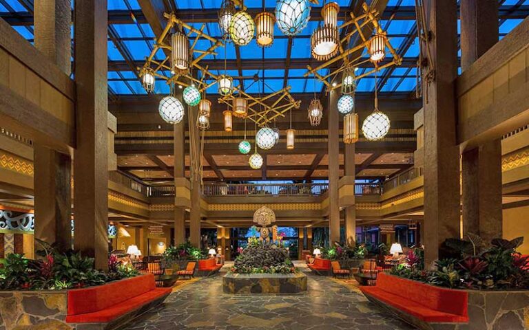 lobby with statue and atrium at disneys polynesian village resort walt disney world orlando