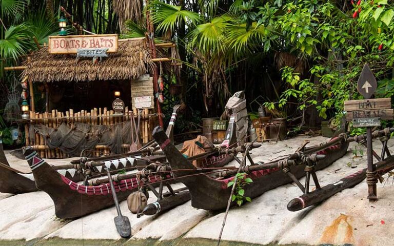 native canoe props along tour at jungle cruise at magic kingdom walt disney world resort orlando