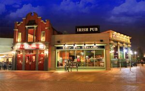 night exterior of restaurant at raglan road irish pub at disney springs orlando