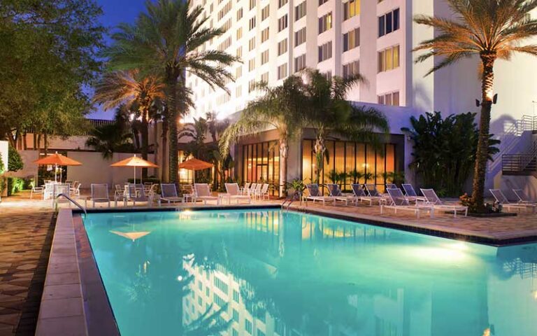 night view of lighted pool area at hilton st petersburg bayfront