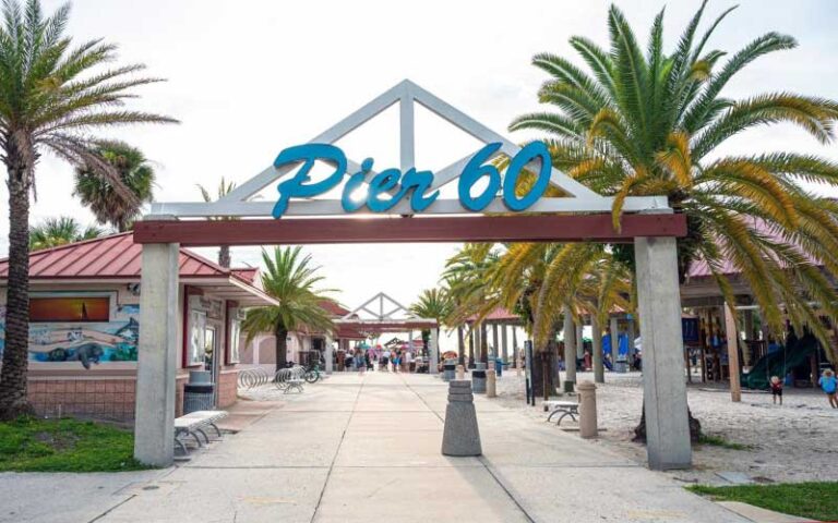 pier 60 sign gateway with picnic pavilions at clearwater beach