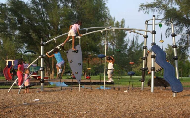 playground with kids climbing and trees at sand key park clearwater