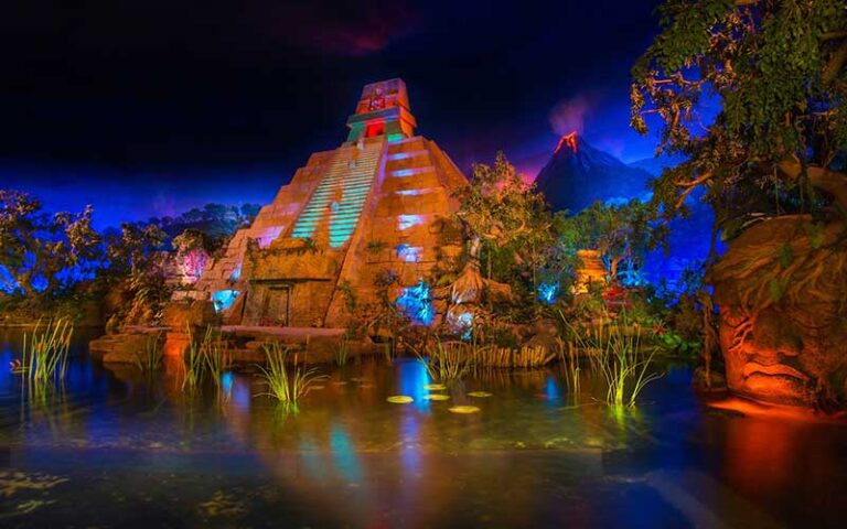pyramid with colorful lighting at mexico pavilion world showcase at epcot walt disney world resort orlando