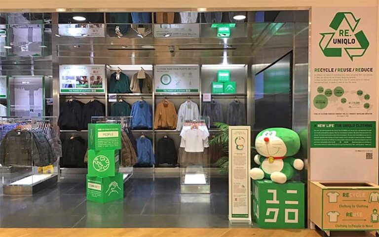 recycling display in store at uniqlo disney springs orlando