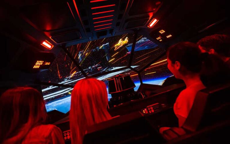 riders on ship with red lighting at star wars rise of the resistance at hollywood studios walt disney world resort orlando