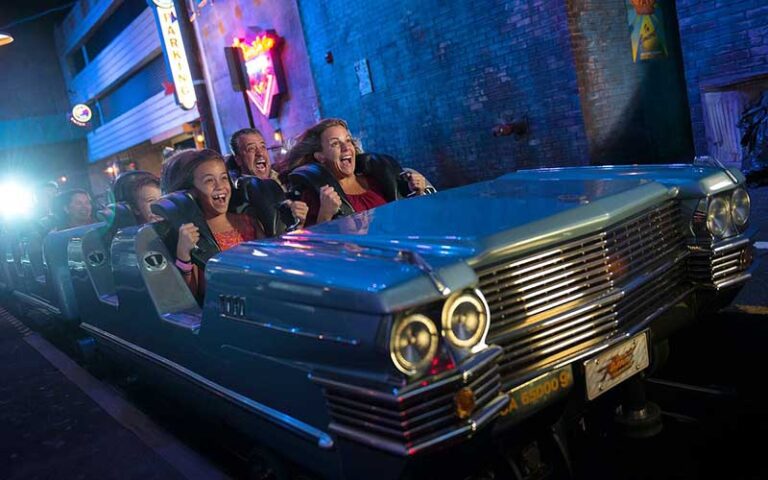 riders zooming in cadillac type coaster rock n roller coaster starring aerosmith at hollywood studios walt disney world resort orlando