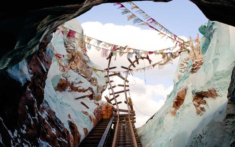 snowy cave with torn track on expedition everest legend of the forbidden mountain at animal kingdom walt disney world resort orlando