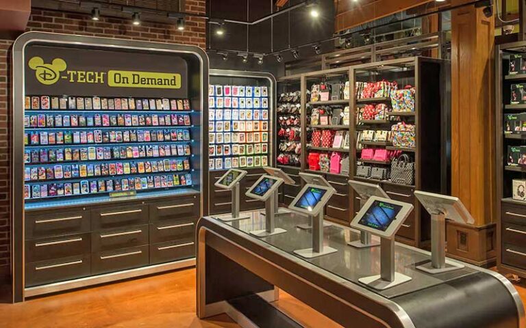 store interior with phone cases etc at d tech on demand at marketplace co op at disney springs orlando