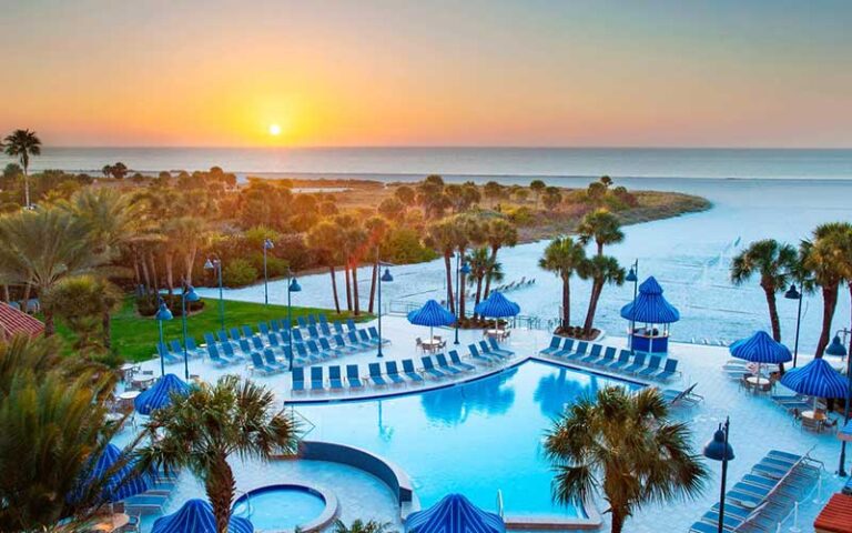 sunset over pool area at sheraton sand key resort clearwater beach