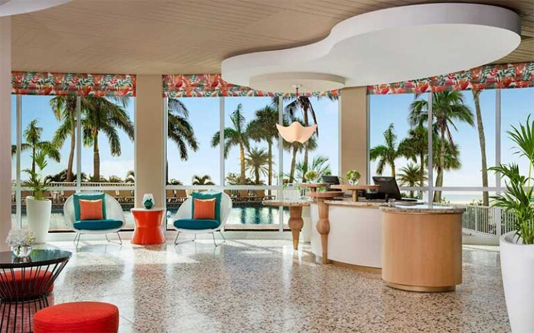trendy lobby with high windows at bellwether beach resort st pete beach