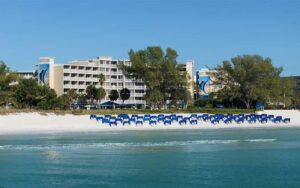 view from ocean of resort on beach at rumfish beach resort st pete