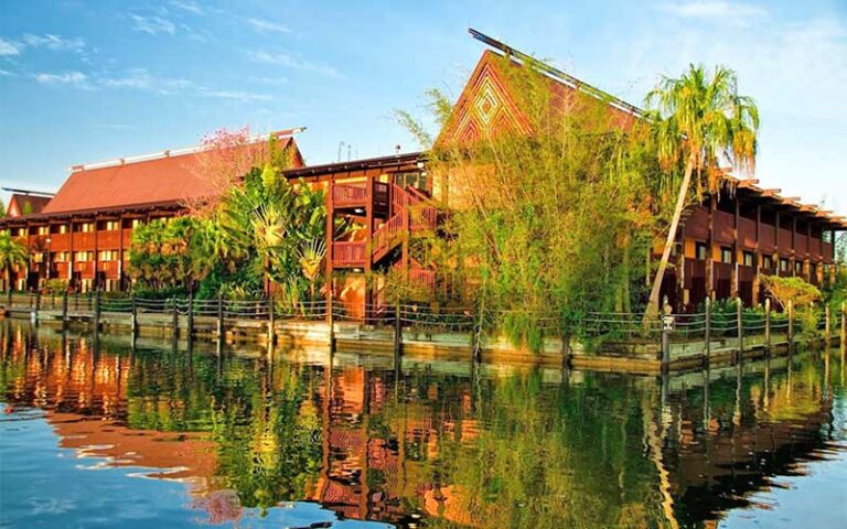 waterfront hotel with sunrise at disneys polynesian village resort walt disney world orlando