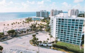aerial view of hotel buildings and beachfront at b ocean resort fort lauderdale