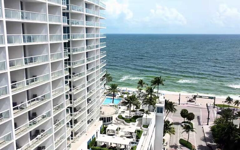 aerial view of hotel side balconies with ocean at hilton fort lauderdale beach resort