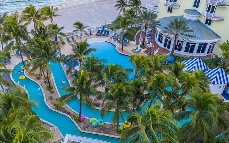 aerial view of lazy river with palms at pelican grand beach resort fort lauderdale