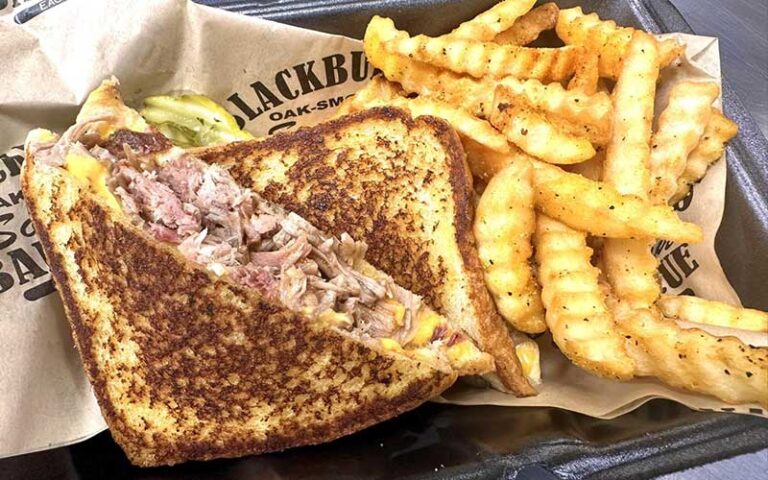 barbecue sandwich and fries at blackburns bbq winter haven