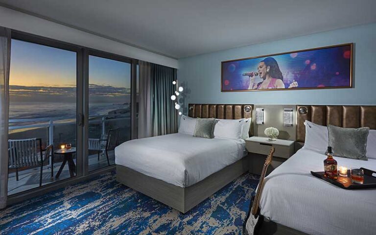 double queen suite with balcony and ocean view at hard rock hotel daytona beach