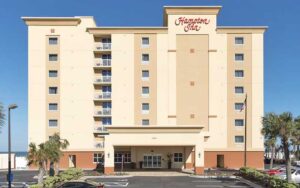 exterior of high rise hotel at hampton inn daytona beach beachfront