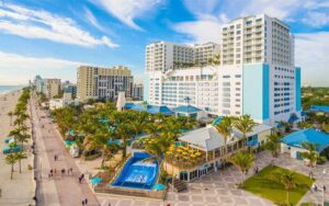 exterior of resort along beach at margaritaville hollywood beach resort fort lauderdale
