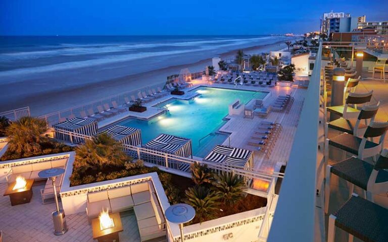 night view of pool deck with ocean at hard rock hotel daytona beach