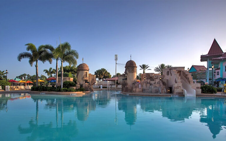 pool area with slides at caribbean beach resort walt disney world orlando