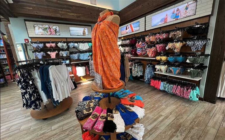 sales floor with womens swimsuits and beachwear at ron jon surf shop pensacola beach