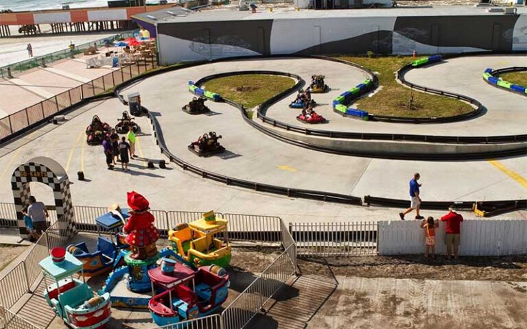 view from ferris wheel of go kart track on beach at daytona beach boardwalk amusements