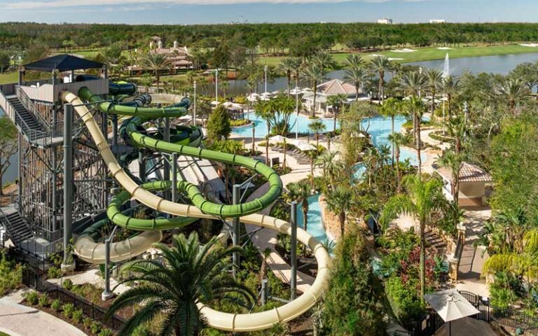 water slides tower at water park at jw marriott orlando grande lakes