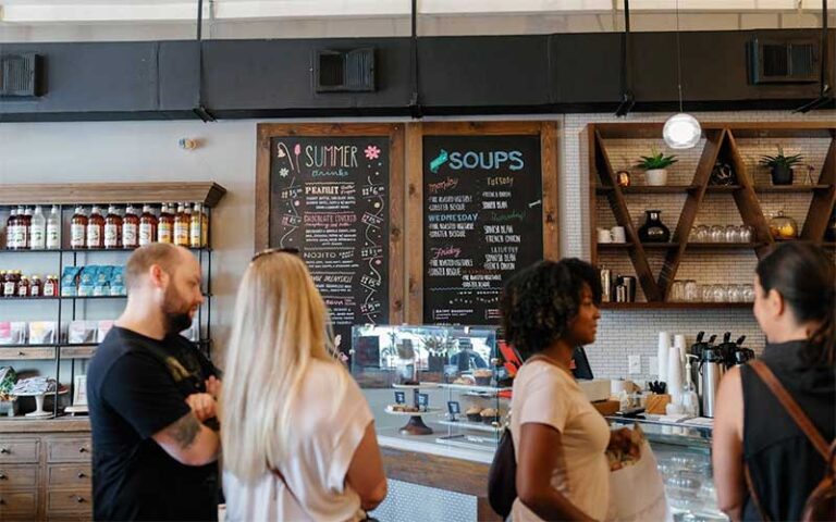 cafe interior with signs and customers at black brew lakeland