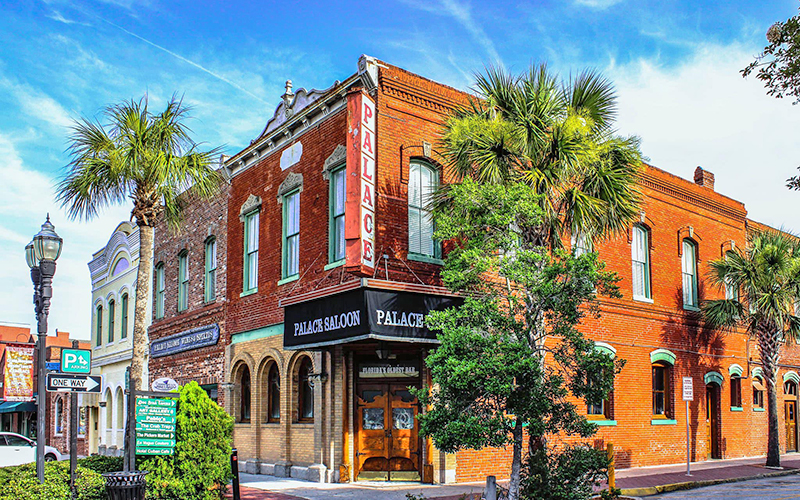 corner exterior of historic brick building at palace saloon fernandina beach amelia island