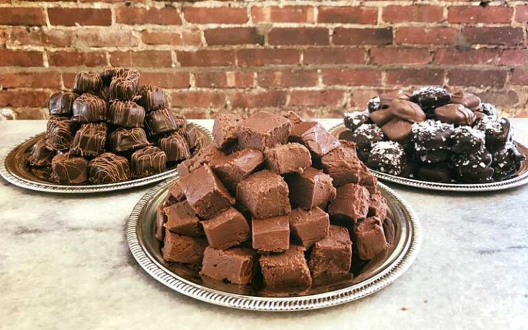 three platters of different fudges at fantastic fudge fernandina beach amelia island