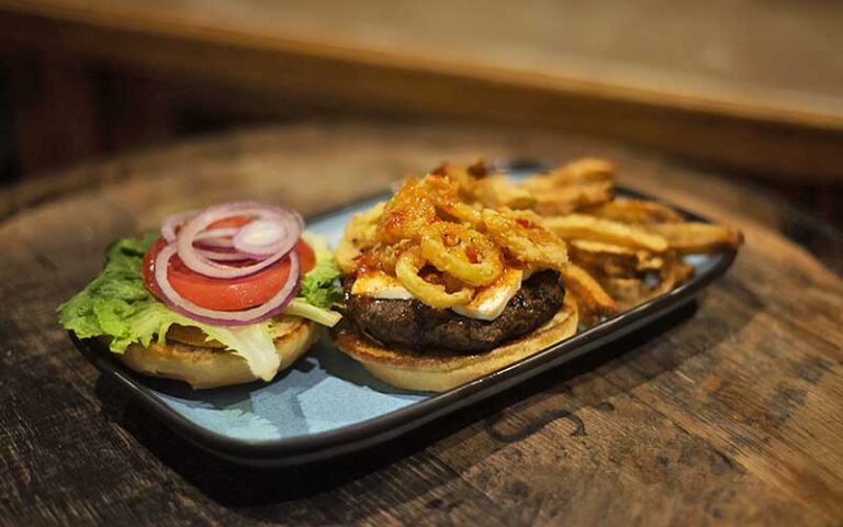 deluxe burger with sides entree at brooklyns backyard ocala