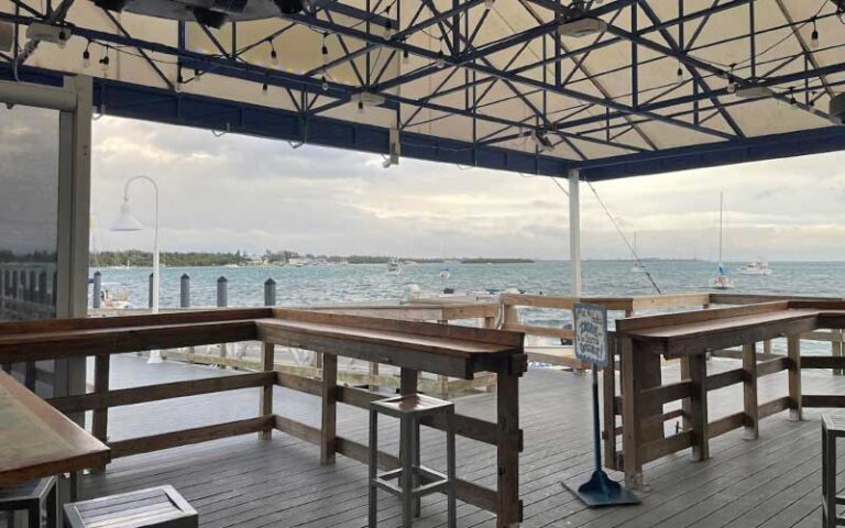 dockside outdoor seating with bay view at anna maria oyster bar at the pier bradenton beach