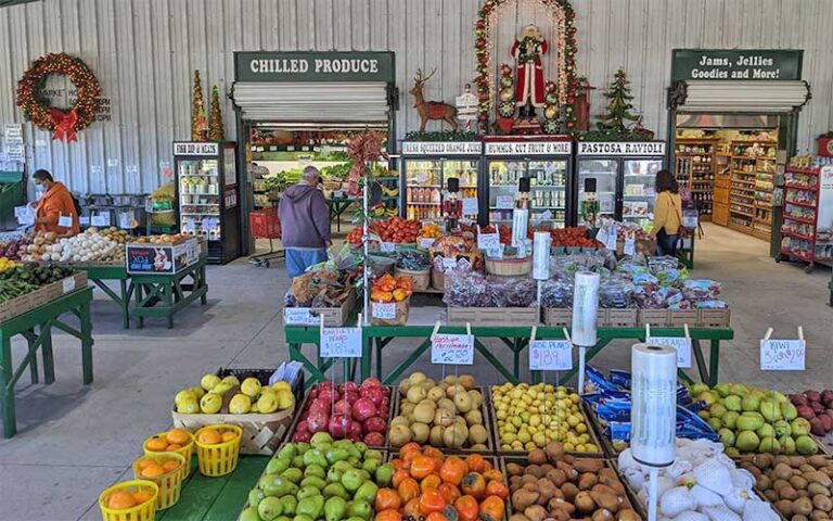 covered market with fruit and vegetables and grocery entrances at nelson family farms fort pierce