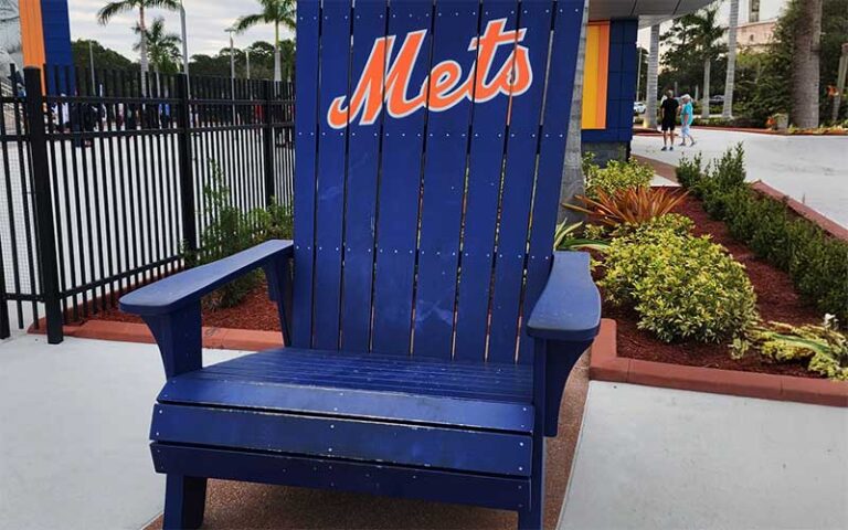 giant chair with mets logo outside stadium at clover park port st lucie
