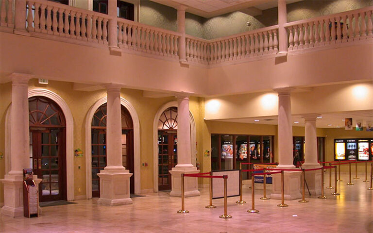 lobby with line ropes and classical columns and arches at premiere theaters oaks 10 melbourne