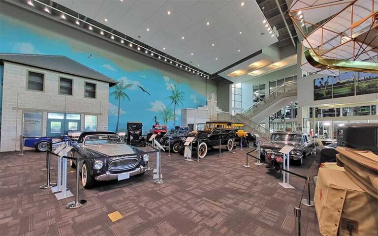 main floor of exhibit with vehicles at elliott museum stuart