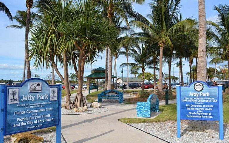 park with signs and pavilions at jetty park fort pierce