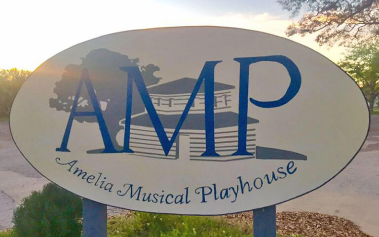 roadside oval sign at amelia musical playhouse fernandina beach